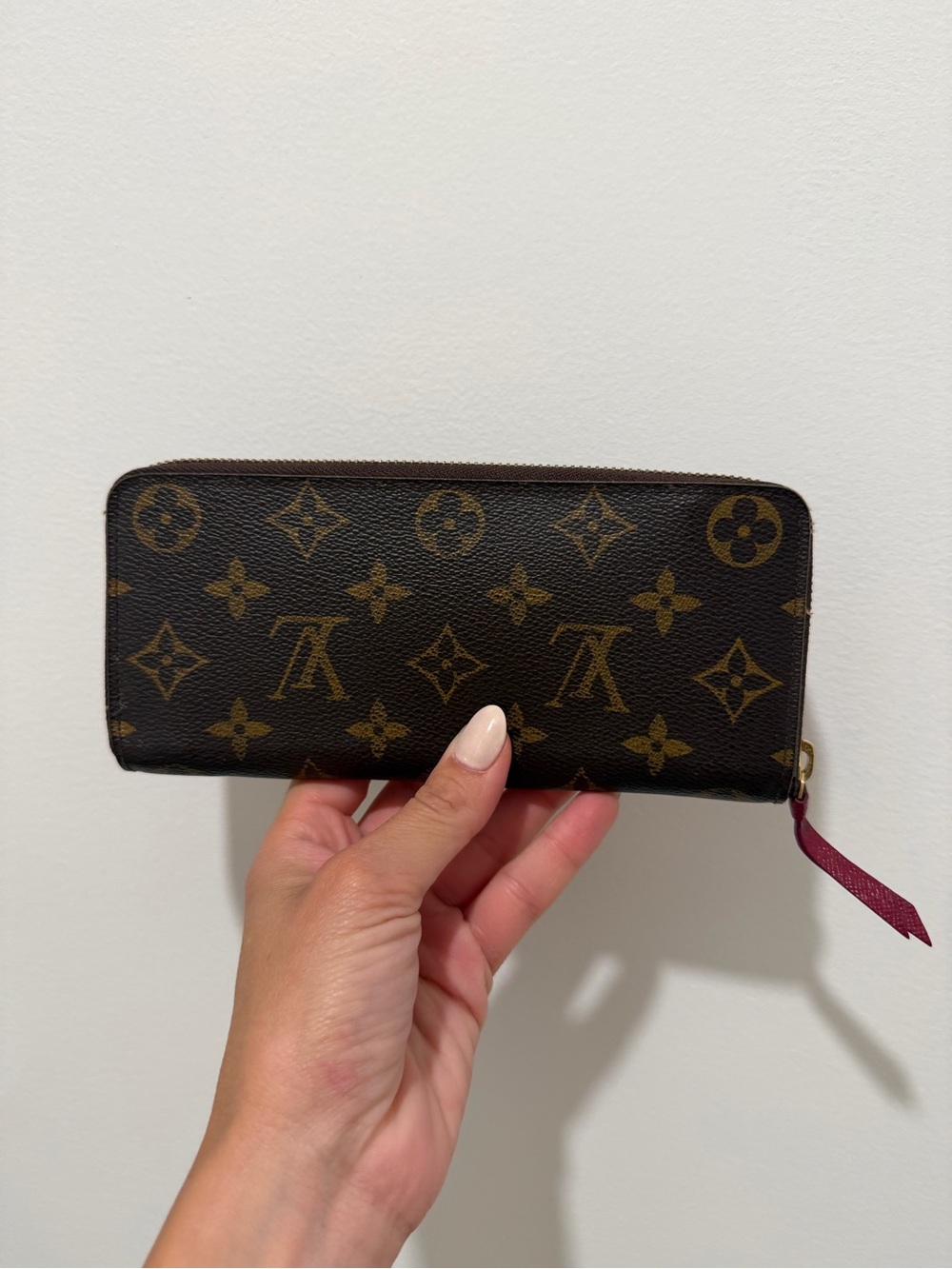 Louis Vuitton Monogram Canvas Zip Wallet with Burgundy Pull